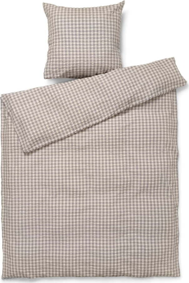 Šedé/béžové krepové povlečení na jednolůžko/prodloužené 150x210 cm Bæk&Bølge – JUNA