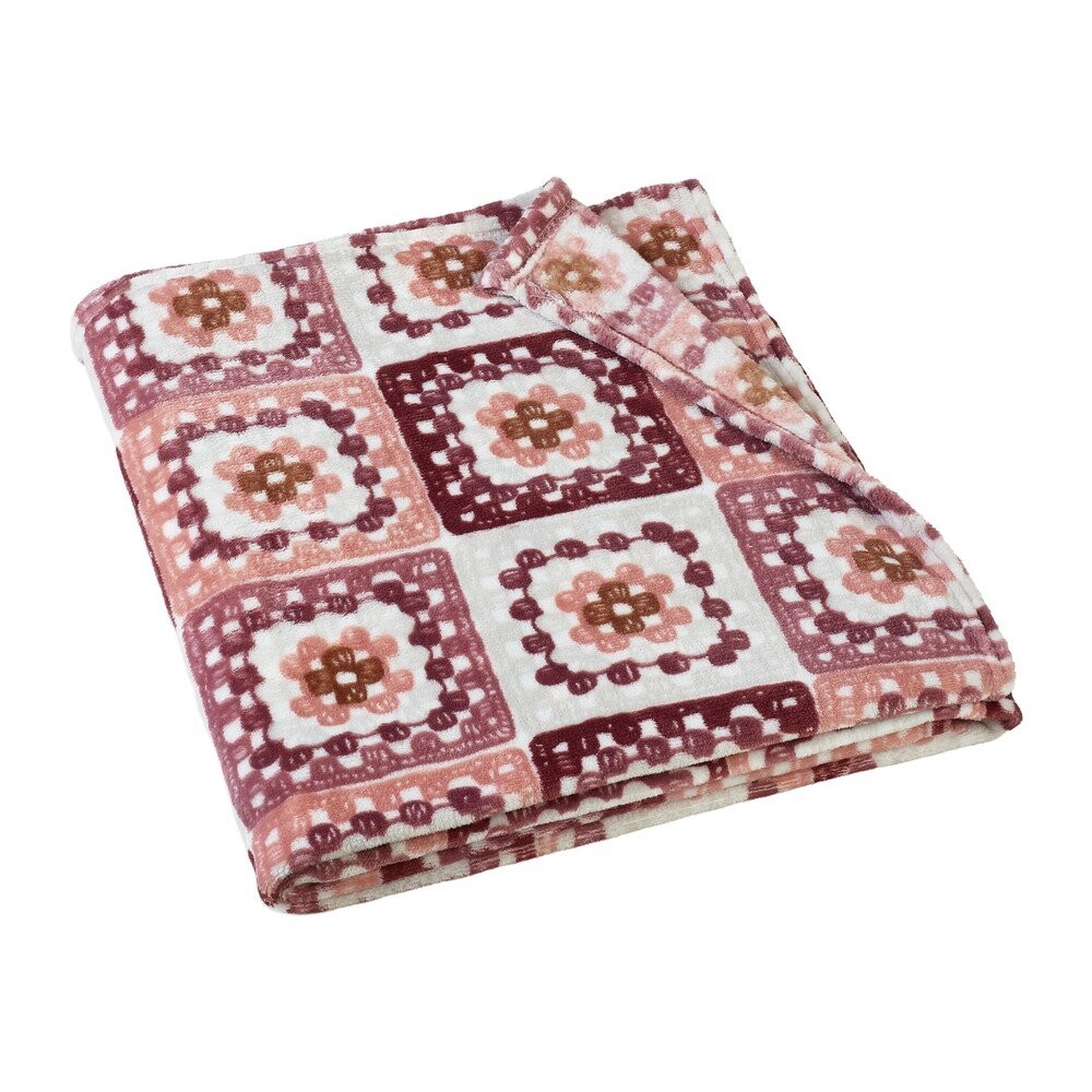 Růžová deka z mikroplyše 130x170 cm Crochet Print – Catherine Lansfield