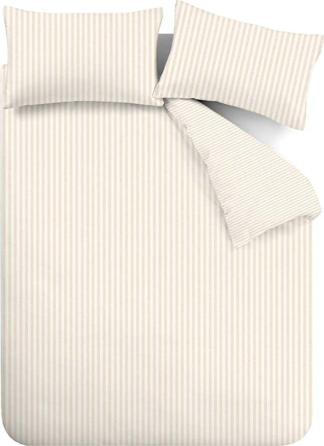 Béžové/krémové flanelové povlečení na dvoulůžko/prodloužené 230x220 cm Stripe – Catherine Lansfield