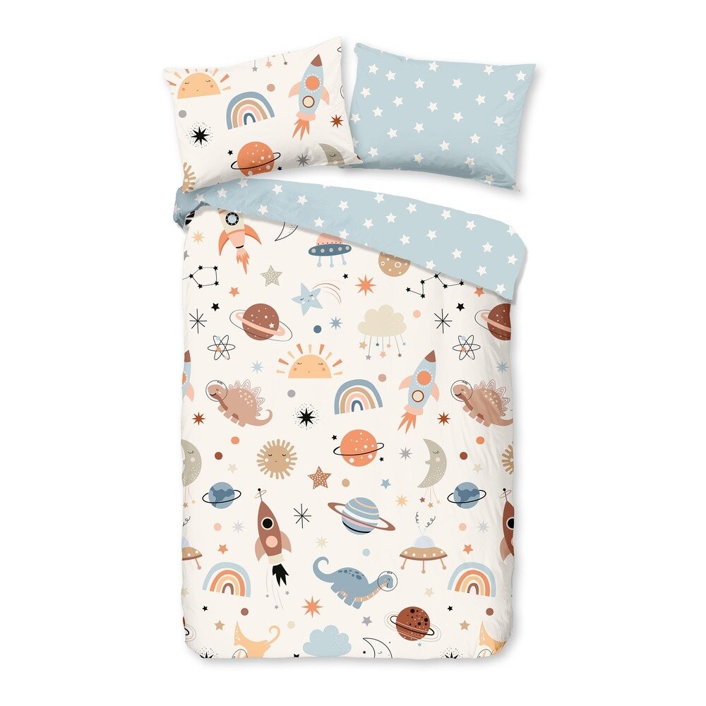 Modré/béžové bavlněné dětské povlečení do postýlky 100x135 cm Eclips – Good Morning