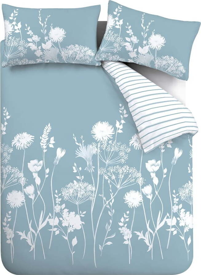 Bílé/modré povlečení na dvoulůžko/prodloužené 230x220 cm Meadowsweet Floral – Catherine Lansfield