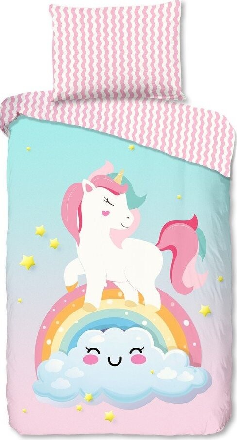 Růžové/tyrkysové bavlněné dětské povlečení na jednolůžko 140x200 cm Sweety – Good Morning