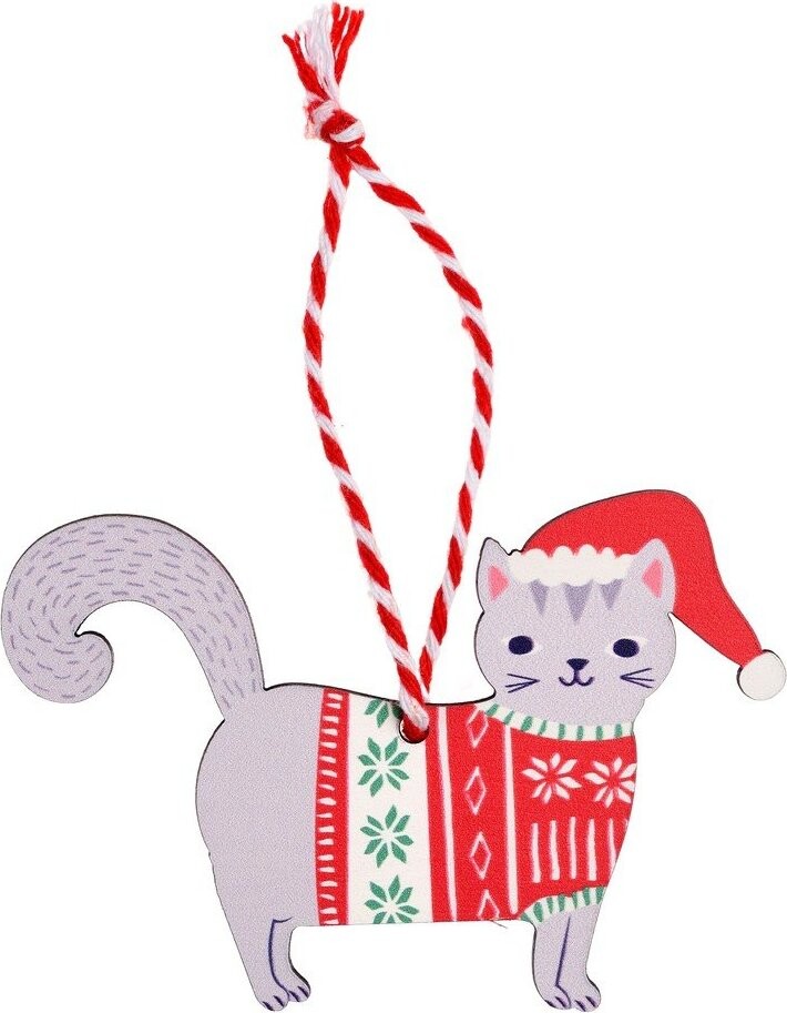 Dřevěná vánoční ozdoba 6,5 cm Grey Cat – Rex London