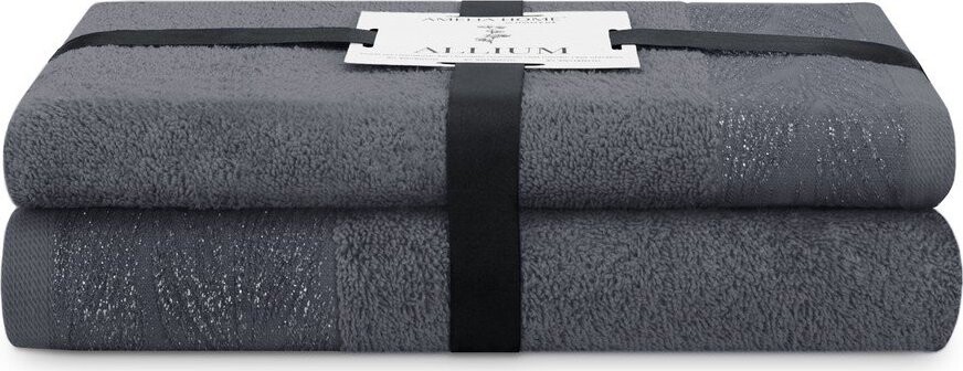Tmavě šedé froté bavlněné ručníky a osušky v sadě 2 ks Allium – Restilo