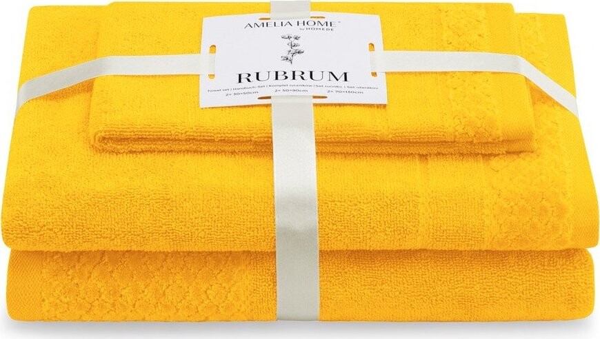 Žluté froté bavlněné ručníky a osušky v sadě 3 ks Rubrum – Restilo