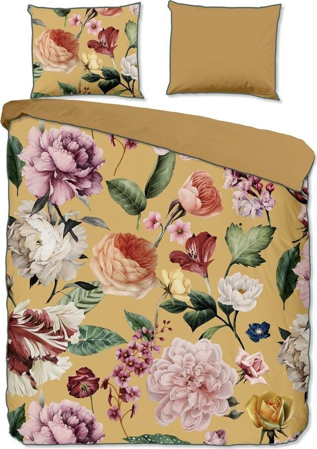 Okrově žluté povlečení na dvoulůžko/prodloužené z bavlněného saténu 240x220 cm Fiori – Descanso