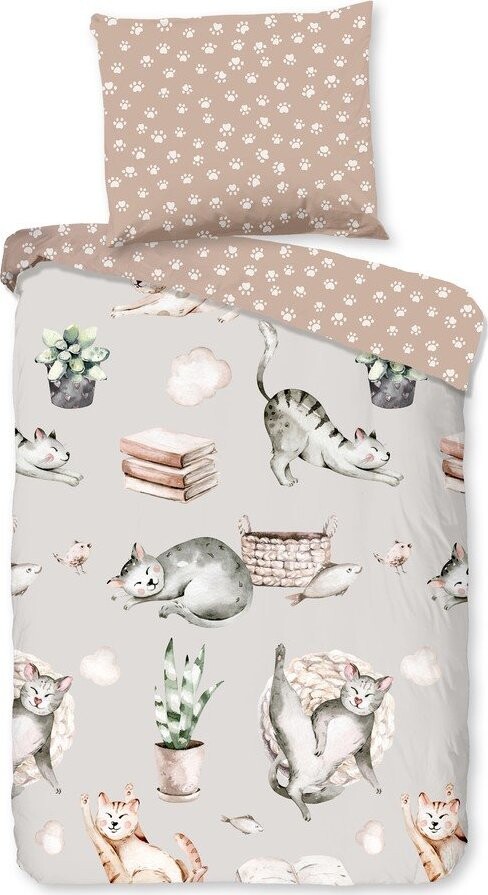 Šedé/hnědé bavlněné dětské povlečení do postýlky 120x150 cm Catlife – Good Morning