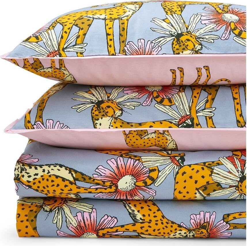 Růžové/šedé bavlněné povlečení na dvoulůžko/prodloužené 230x220 cm Untamed Cheetah – Their Nibs