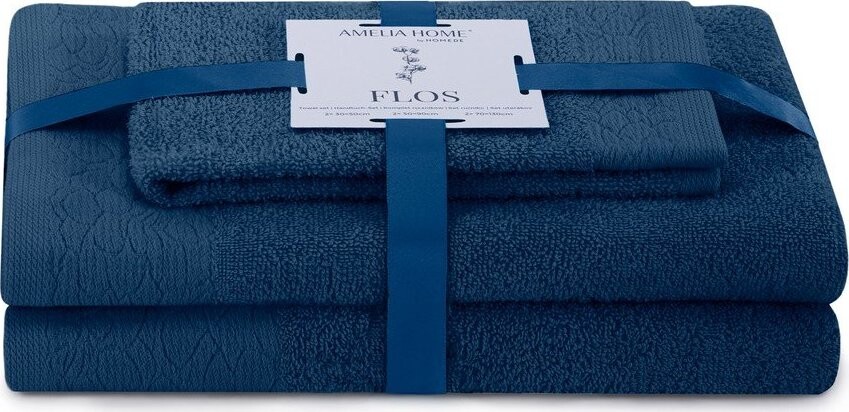 Tmavě modré froté bavlněné ručníky a osušky v sadě 3 ks Flos – Restilo