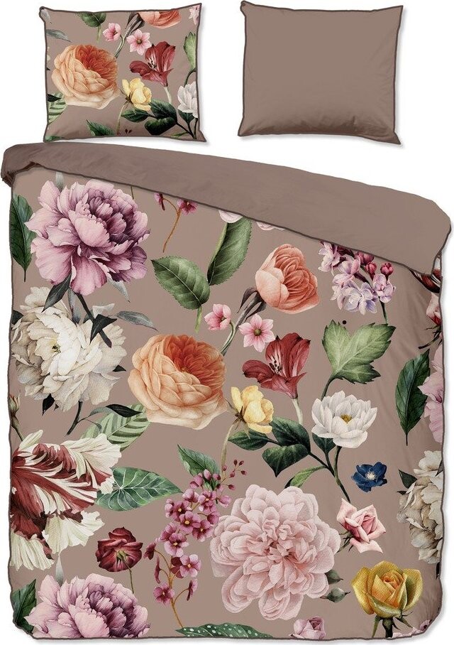 Šedé/hnědé povlečení na dvoulůžko/prodloužené z bavlněného saténu 240x220 cm Fiori – Descanso