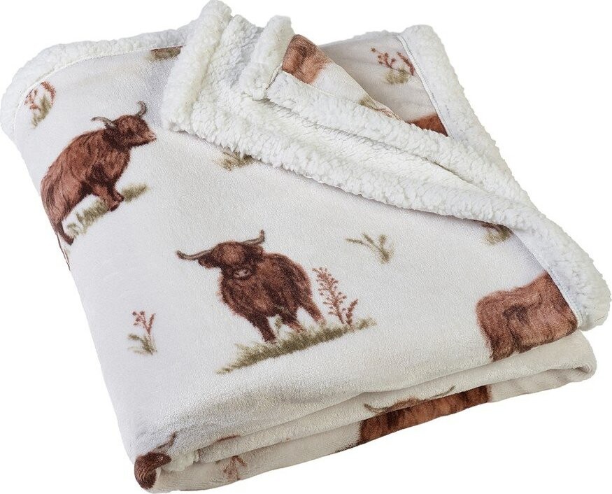 Hnědá/béžová deka z mikroplyše 130x170 cm Angus Highland Cow – Catherine Lansfield
