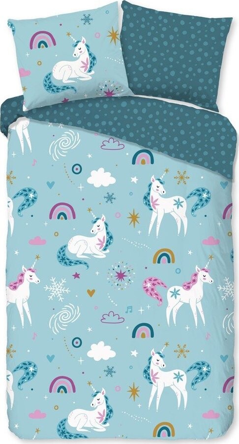 Modré flanelové dětské povlečení na jednolůžko/prodloužené 140x220 cm Snowycorn – Good Morning