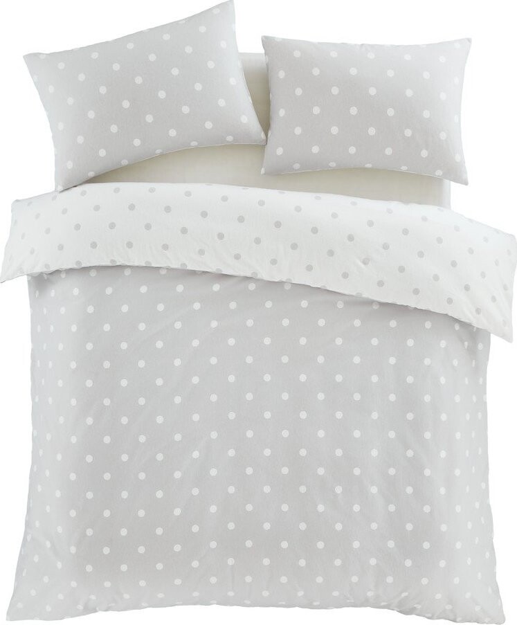 Bílé/šedé flanelové povlečení na jednolůžko 135x200 cm Polka Dot – Catherine Lansfield