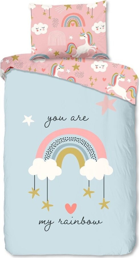 Modré/růžové bavlněné dětské povlečení na jednolůžko 140x200 cm Suus – Good Morning