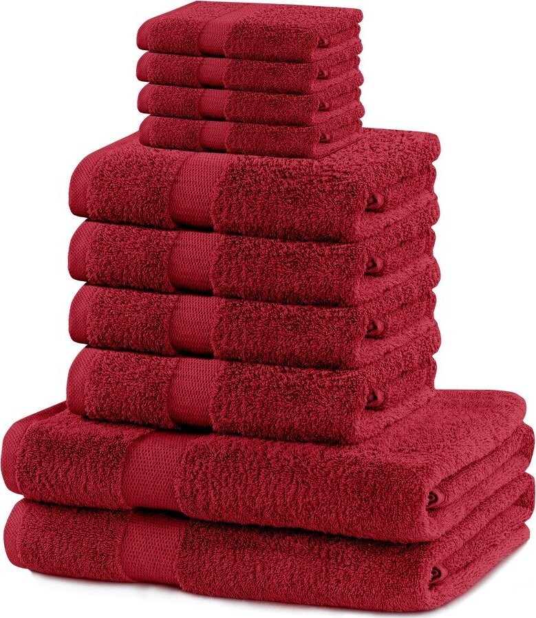 Červené froté bavlněné ručníky a osušky v sadě 10 ks Marina – Restilo