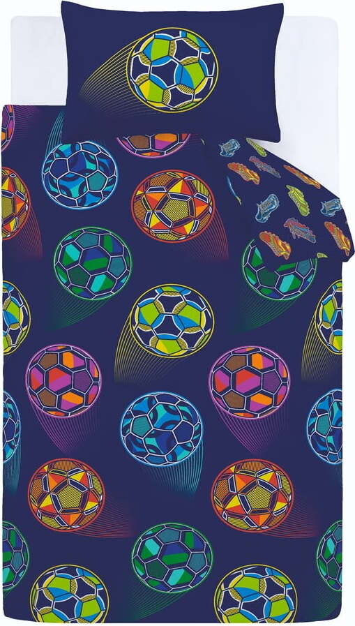 Modré dětské povlečení na dvoulůžko 200x200 cm Bright Football – Catherine Lansfield