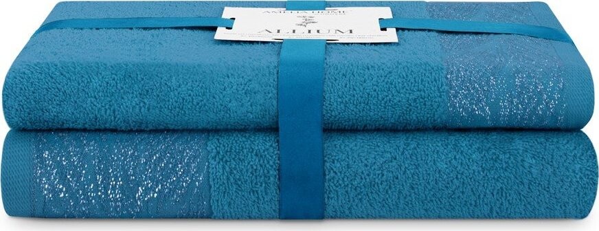 Modré froté bavlněné ručníky a osušky v sadě 2 ks Allium – Restilo