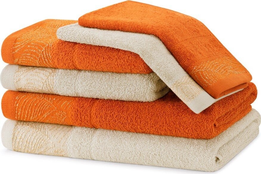 Oranžové/béžové froté bavlněné ručníky a osušky v sadě 6 ks Bellis – Restilo