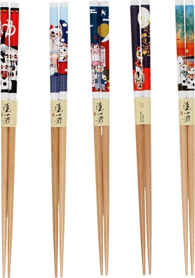 Dřevěné hůlky v sadě 5 ks v přírodní barvě Beckoning Cats – Rex London