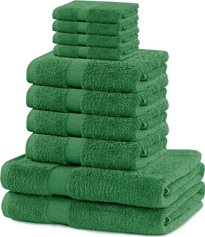 Tmavě zelené froté bavlněné ručníky a osušky v sadě 10 ks Marina – Restilo