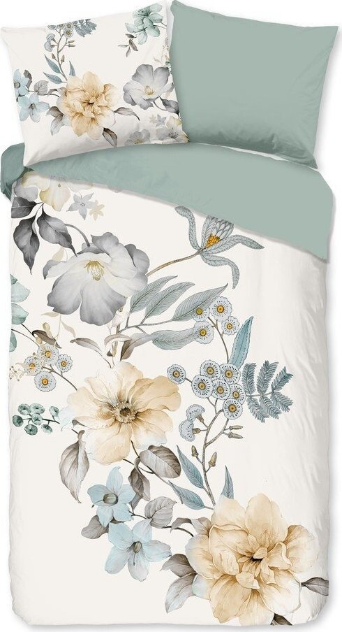 Zelené/krémové bavlněné povlečení na jednolůžko/prodloužené 140x220 cm Celina – Good Morning