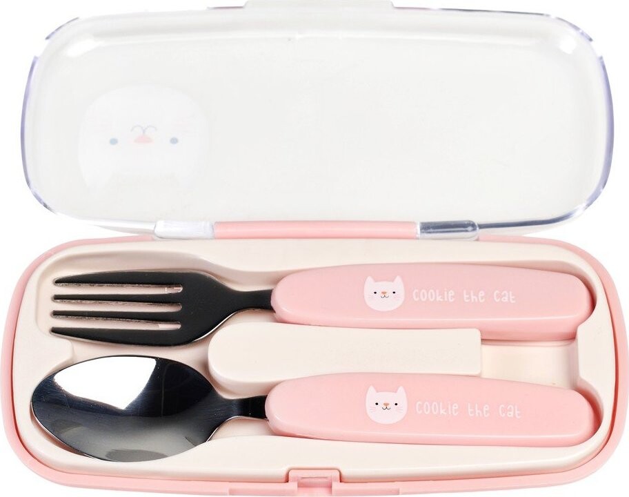 Světle růžový nerezový dětský příbor 2 ks Cookie the Cat – Rex London