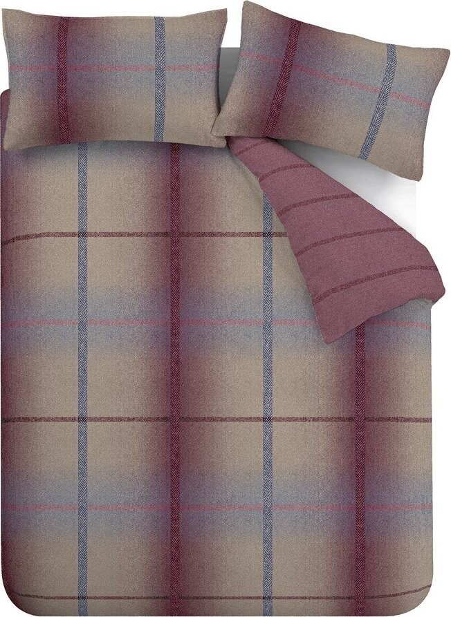 Tmavě růžové flanelové povlečení na dvoulůžko/prodloužené 230x220 cm Melrose Tweed Check – Catherine Lansfield
