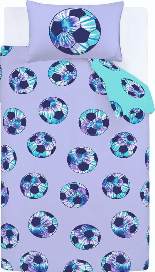 Fialové/tyrkysové dětské povlečení na dvoulůžko 200x200 cm Tie Dye Football – Catherine Lansfield
