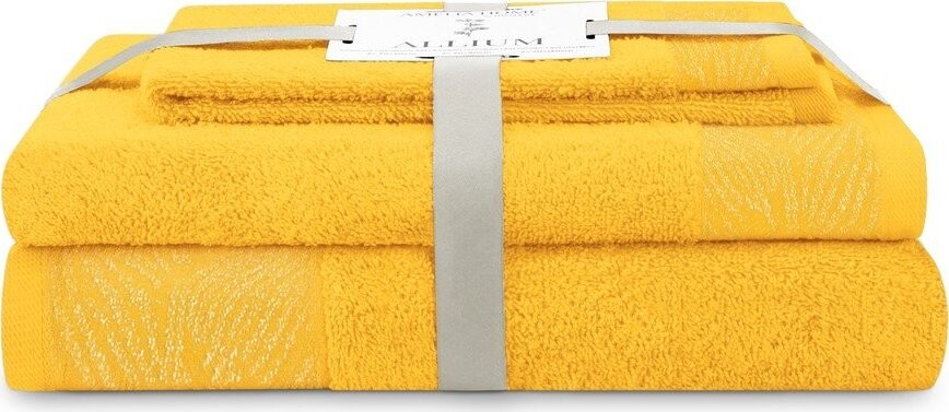 Žluté froté bavlněné ručníky a osušky v sadě 3 ks Allium – Restilo