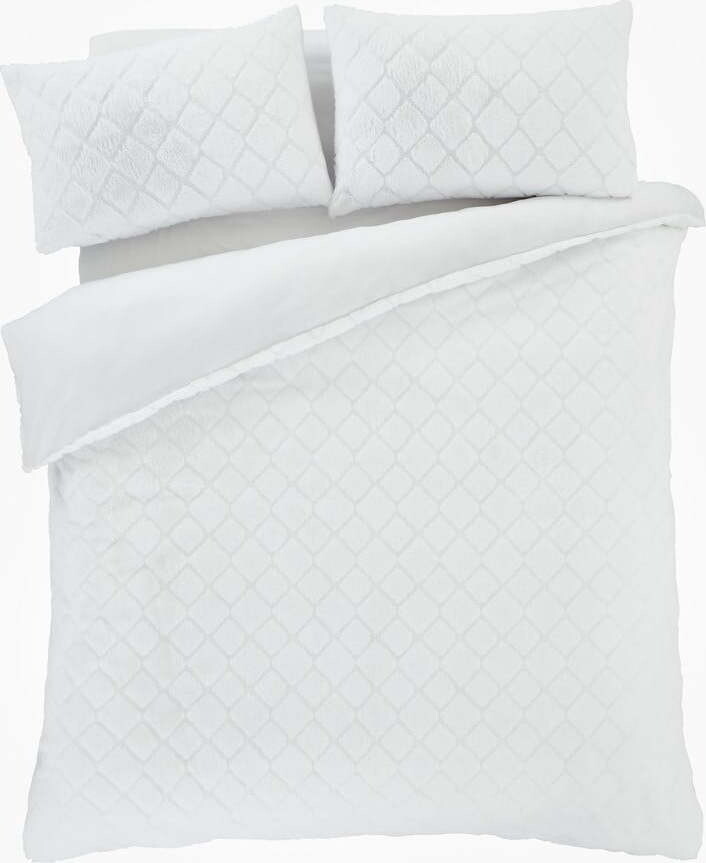 Bílé povlečení na dvoulůžko/prodloužené z mikroplyše 230x220 cm Cosy Diamond – Catherine Lansfield