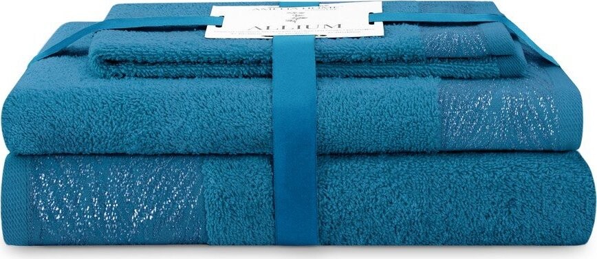 Modré froté bavlněné ručníky a osušky v sadě 3 ks Allium – Restilo