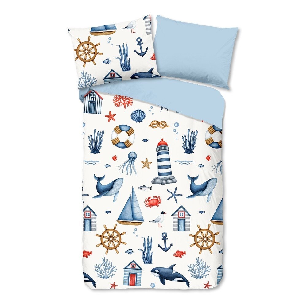 Modré/krémové bavlněné dětské povlečení na jednolůžko 140x200 cm Ahoy – Good Morning