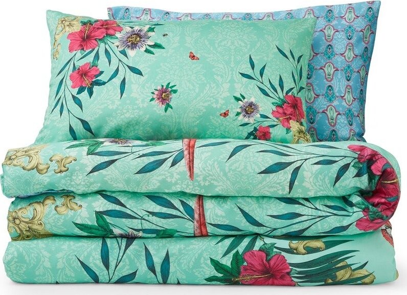 Zelené/modré povlečení na jednolůžko z bavlněného saténu 135x200 cm Paradise Parrot – Matthew Williamson