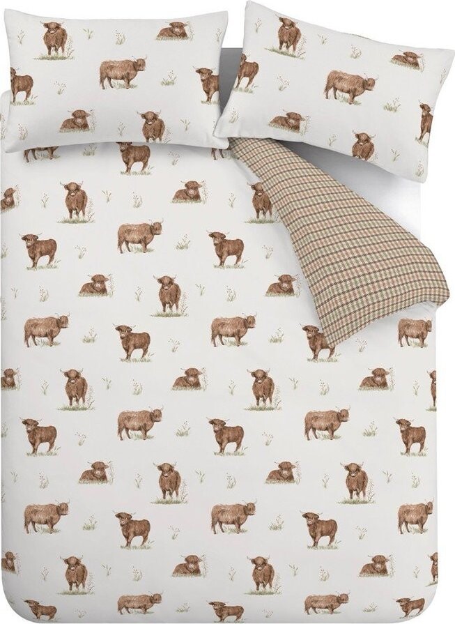 Hnědé/béžové povlečení na dvoulůžko 200x200 cm Angus Highland Cow – Catherine Lansfield