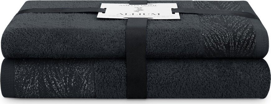 Černé froté bavlněné ručníky a osušky v sadě 2 ks Allium – Restilo