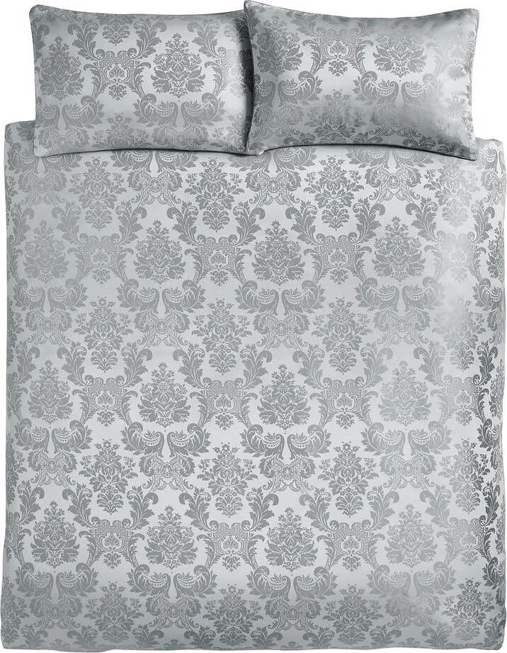 Šedé damaškové povlečení na dvoulůžko/prodloužené 230x220 cm Damask Jacquard – Catherine Lansfield