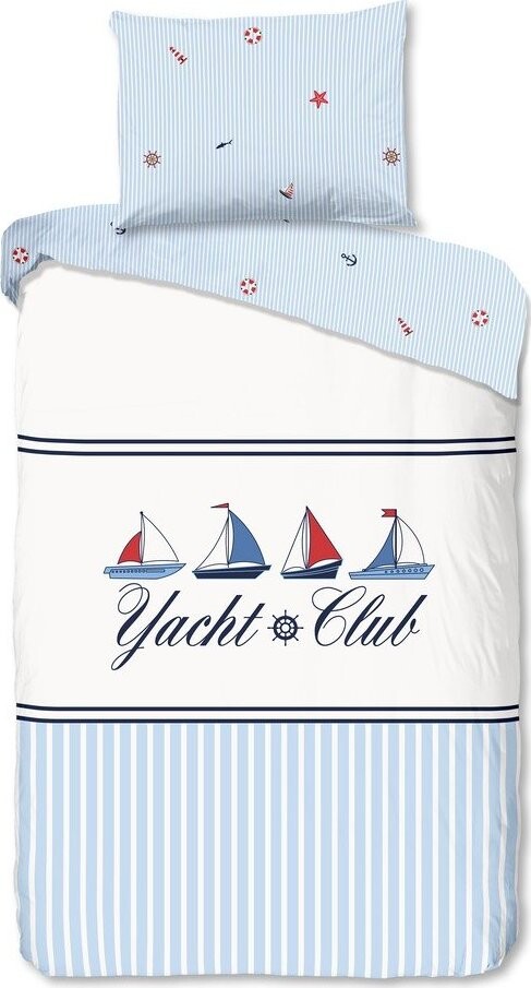 Bílé/modré bavlněné povlečení na jednolůžko 140x200 cm Yachtclub – Good Morning