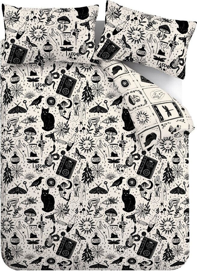 Černé/béžové povlečení na dvoulůžko/prodloužené 230x220 cm Enchanted Witchcraft – Catherine Lansfield