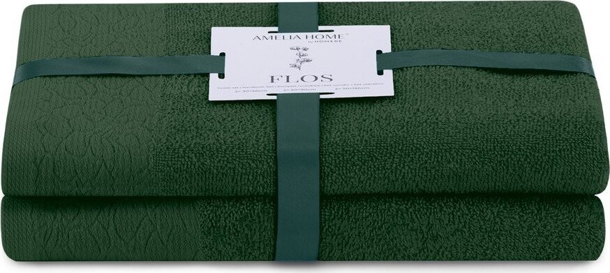 Tmavě zelené froté bavlněné ručníky a osušky v sadě 2 ks Flos – Restilo