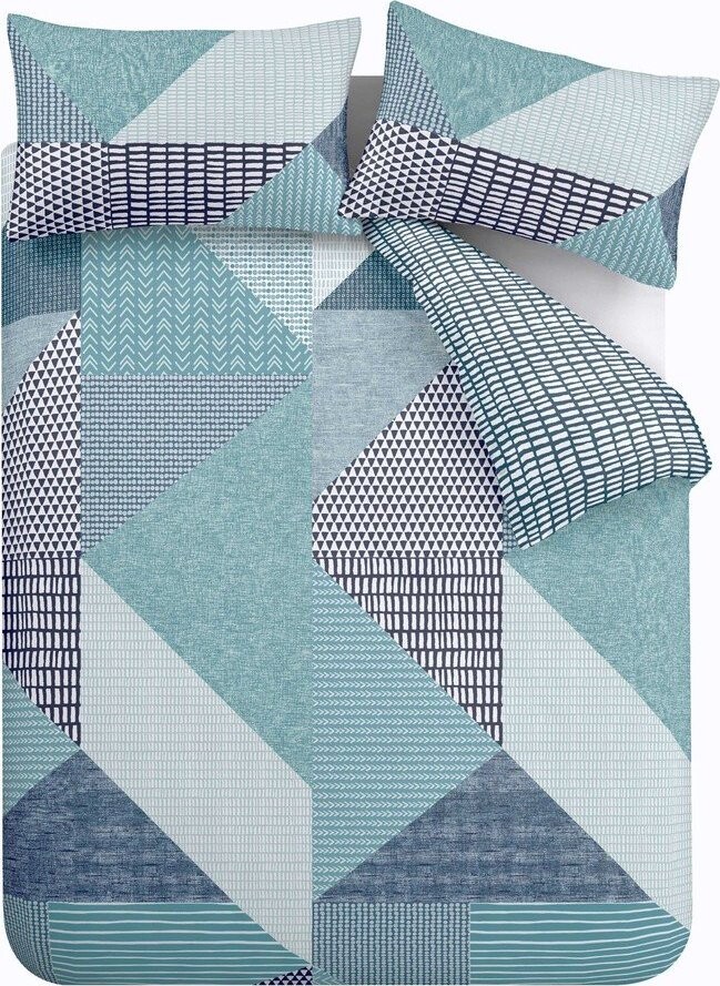 Zelenomodré povlečení na dvoulůžko/prodloužené 230x220 cm Larsson Geo – Catherine Lansfield