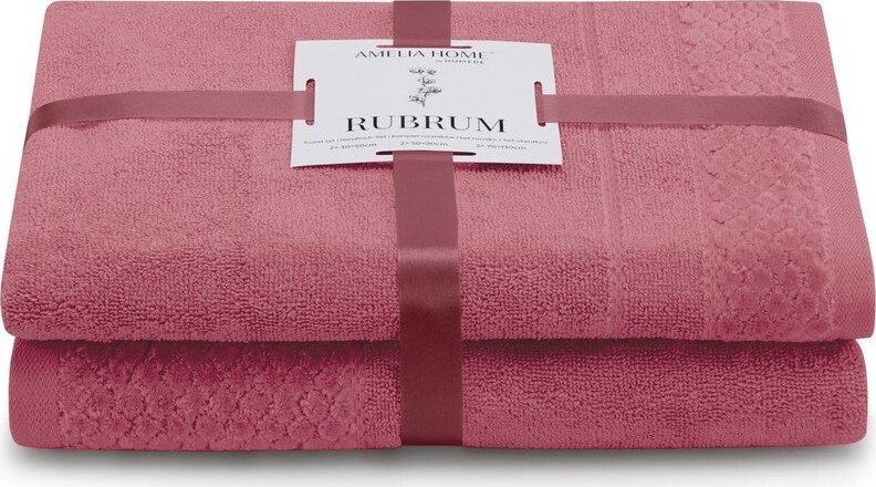 Růžové froté bavlněné ručníky a osušky v sadě 2 ks Rubrum – Restilo