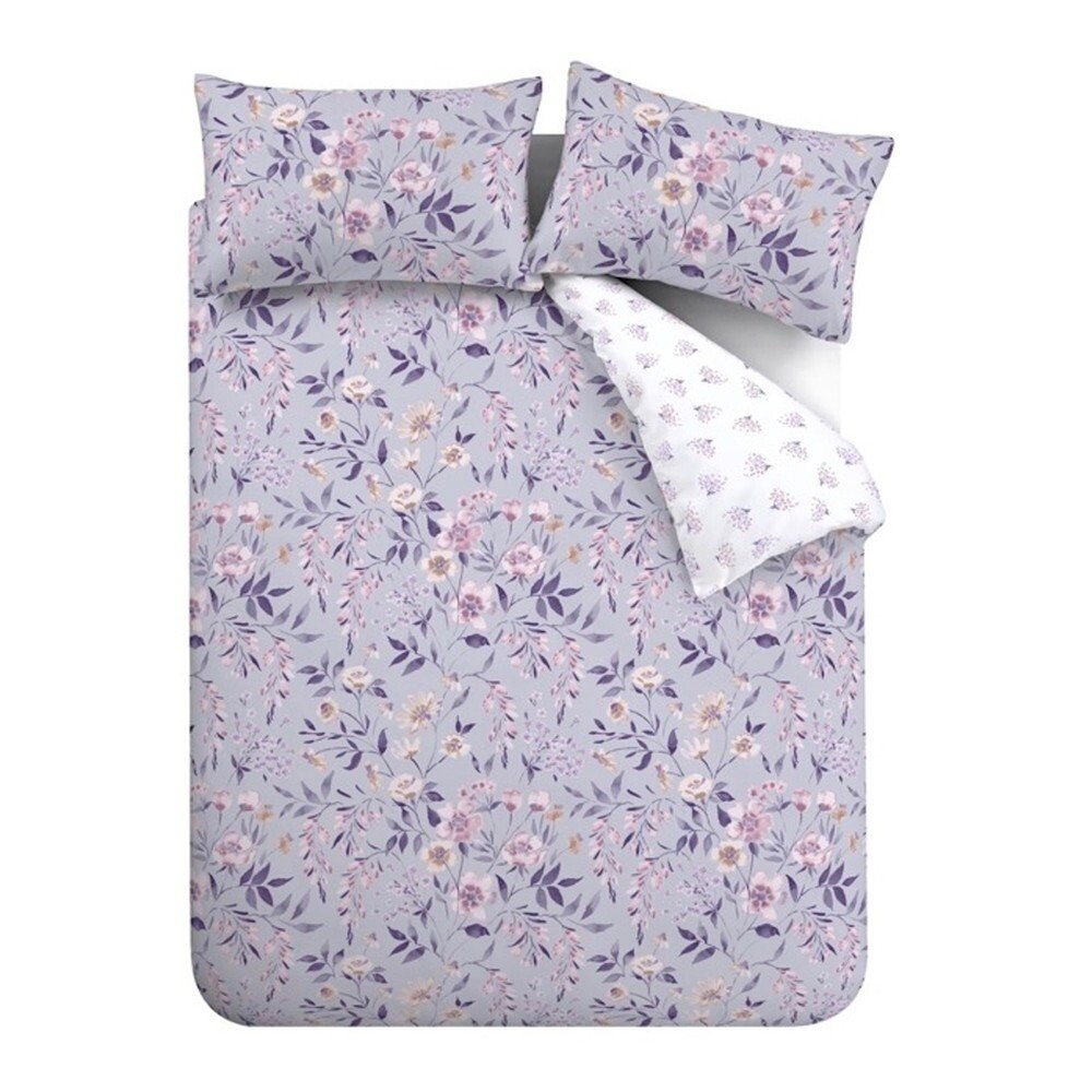 Bílé/fialové povlečení na dvoulůžko/prodloužené 230x220 cm Isadora Floral – Catherine Lansfield