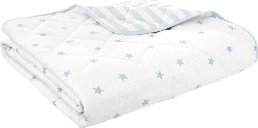 Bílý/modrý bavlněný prošívaný dětský přehoz 135x190 cm Mini Star & Stripes – Bianca