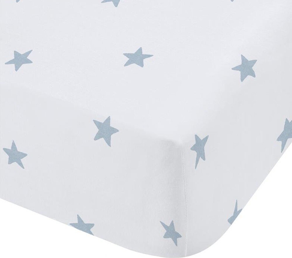 Bílé/modré napínací bavlněné dětské prostěradlo na jednolůžko 90x190 cm Mini Star & Stripes – Bianca
