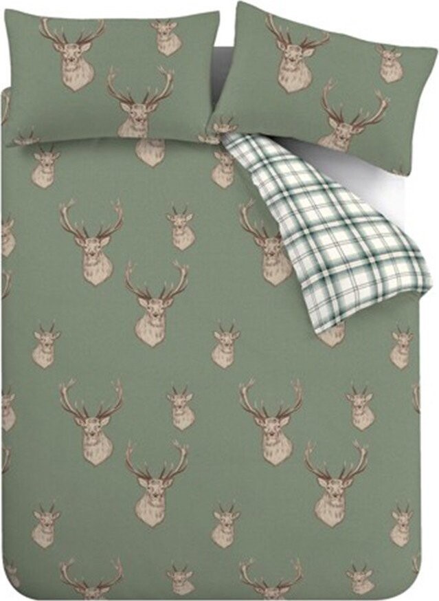 Zelené povlečení na dvoulůžko/prodloužené 230x220 cm Stag Check – Catherine Lansfield