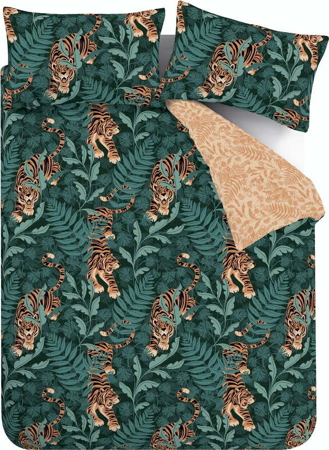Zelené/hnědé povlečení na dvoulůžko/prodloužené 230x220 cm Tropic Tiger Leaf – Catherine Lansfield