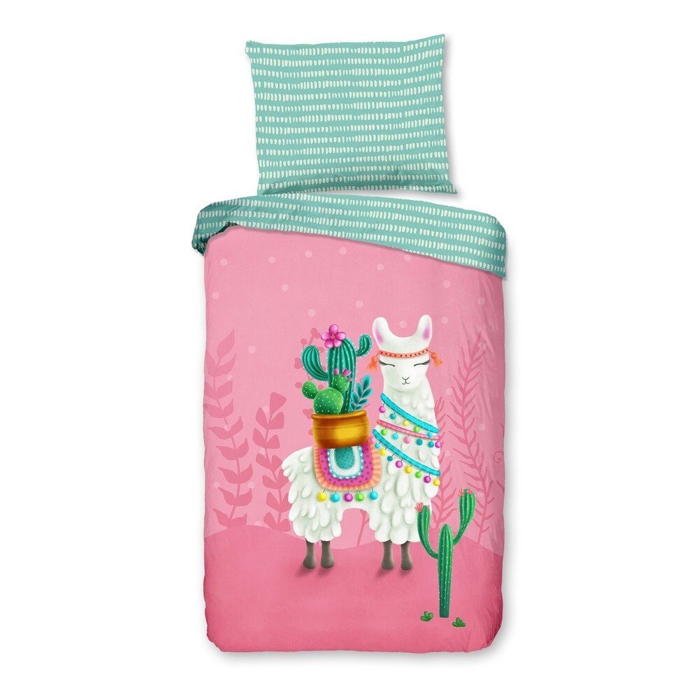 Růžové/tyrkysové bavlněné dětské povlečení na jednolůžko 140x200 cm Lalama – Good Morning