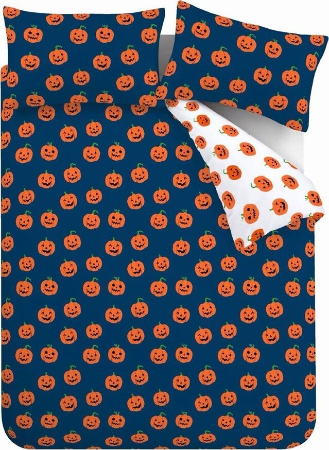 Modré/oranžové povlečení na dvoulůžko 200x200 cm Halloween Pumpkins – Catherine Lansfield