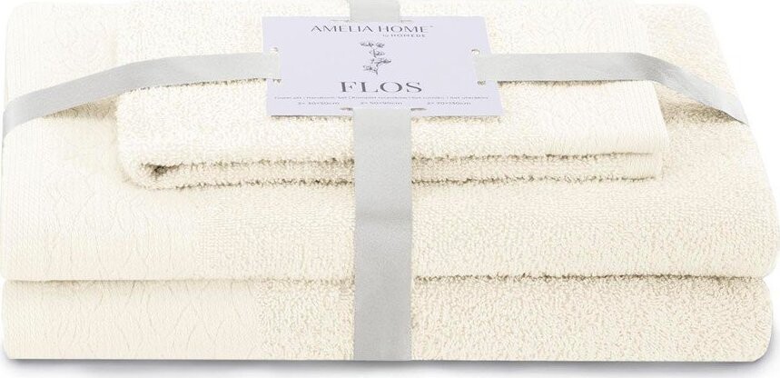 Krémové froté bavlněné ručníky a osušky v sadě 3 ks Flos – Restilo