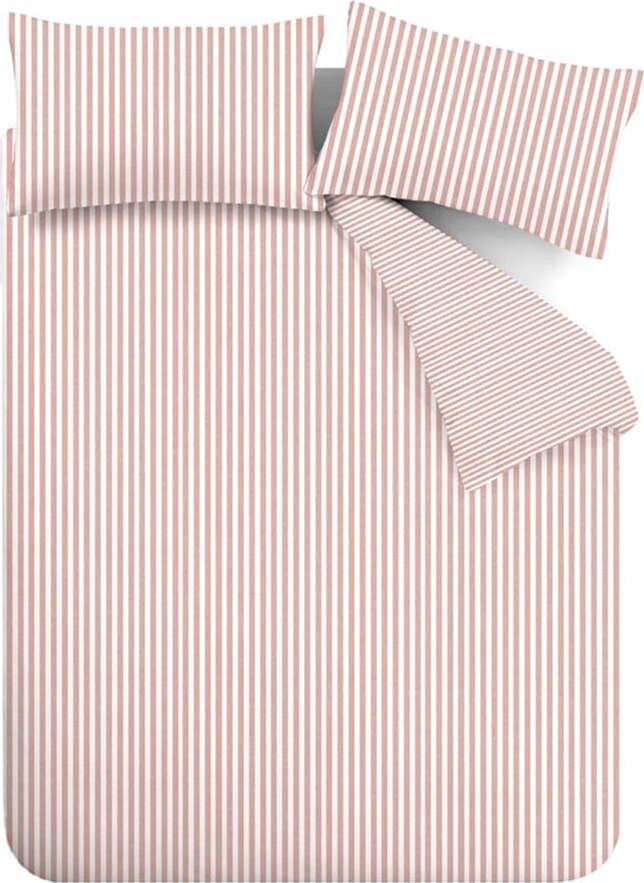 Růžové flanelové povlečení na dvoulůžko/prodloužené 230x220 cm Stripe – Catherine Lansfield
